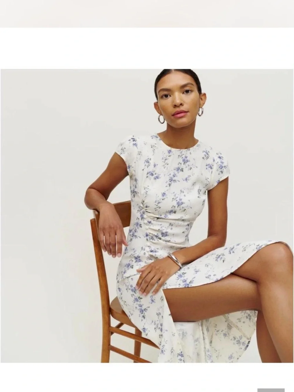 Reformation Midi Dress with Blue Floral Print - Picture 2 of 7